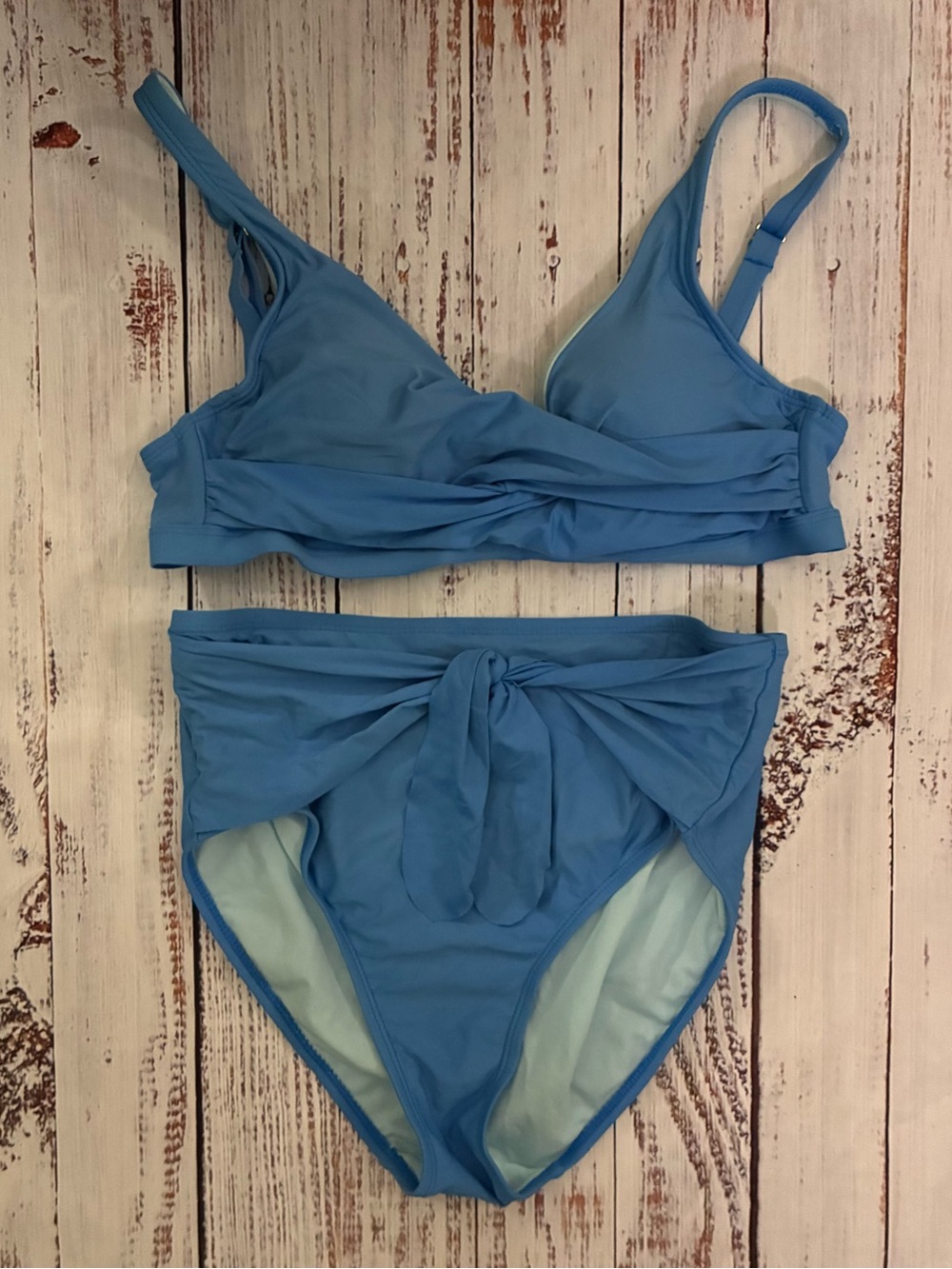 Time and Tru Light Blue Bikini Top with Blue Trim
